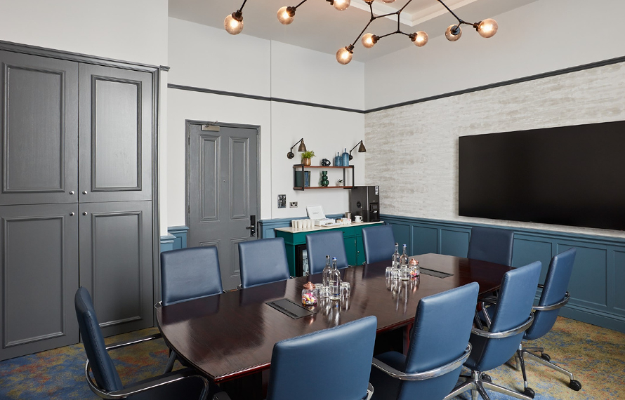 Blue Boardroom with boardroom layout