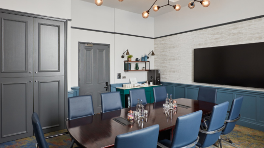 Blue Boardroom with boardroom layout